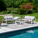 Salon de jardin modulable IBIZA en tissu gris 4 places - aluminium blanc