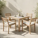 Mesa de jardim de 4 lugares e cadeiras em acácia e cerâmica