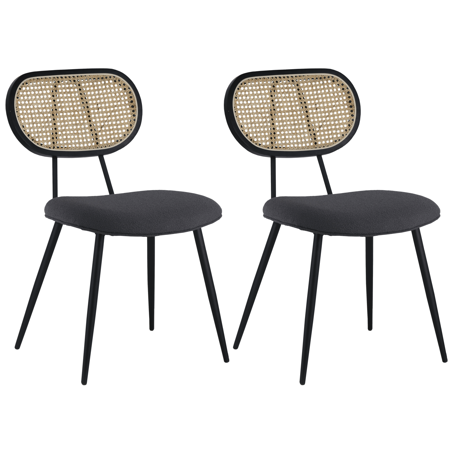 Conjunto de 2 cadeiras de cana e tecido de laço cinzento ELENA