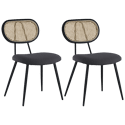 Satz von 2 Stühlen aus Rohrgeflecht und grauem Schlingenstoff ELENA