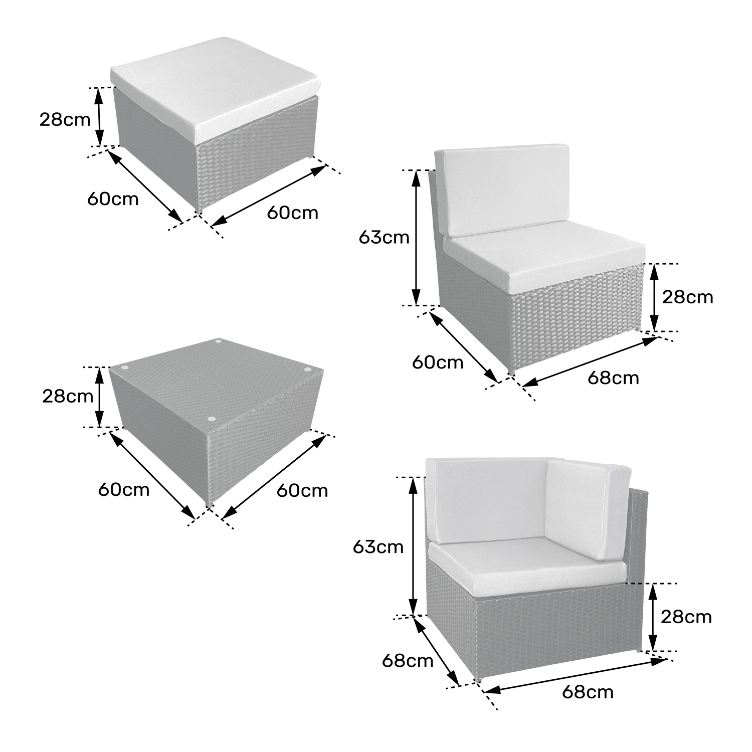 Gartenmöbel BONIFACIO aus grauem Harzgeflecht 6 Sitzplätze - graues Kissen