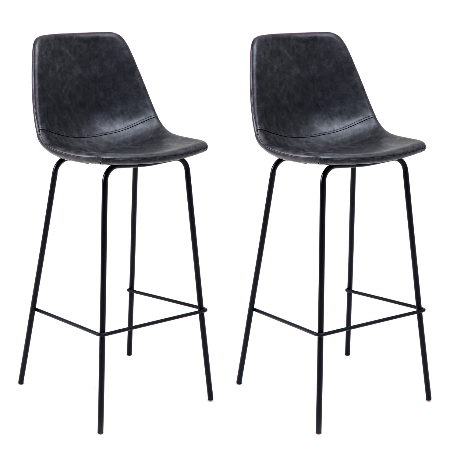 Lot de 2 tabourets de bar vintage LUCIEN gris foncé - Hauteur d'assise 75cm