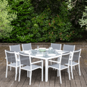 Salon de jardin CAGLIARI en textilène gris 8 places - aluminium blanc