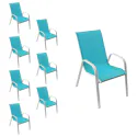 Lot de 8 chaises en textilène bleu - aluminium blanc