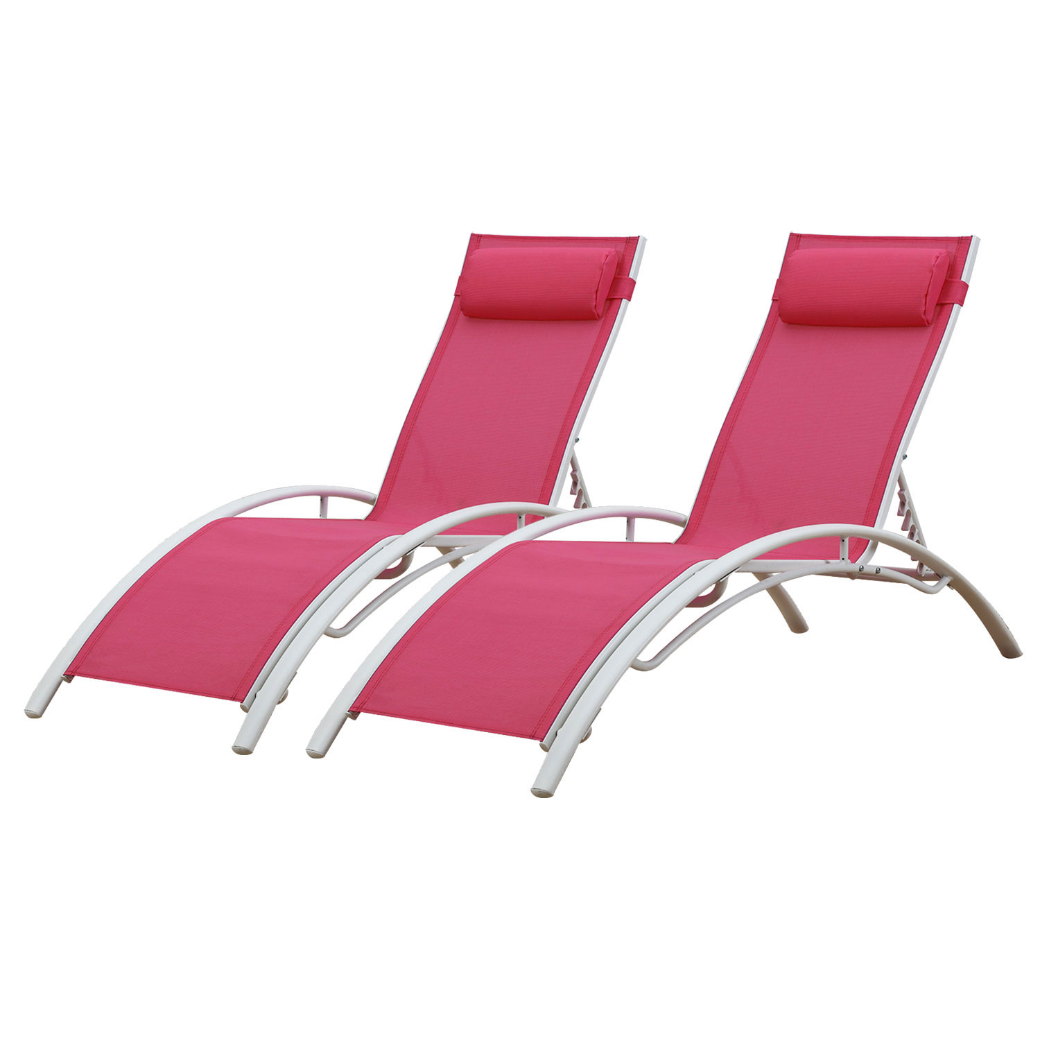 Set di 2 sedie a sdraio GALAPAGOS in textilene rosa - alluminio bianco