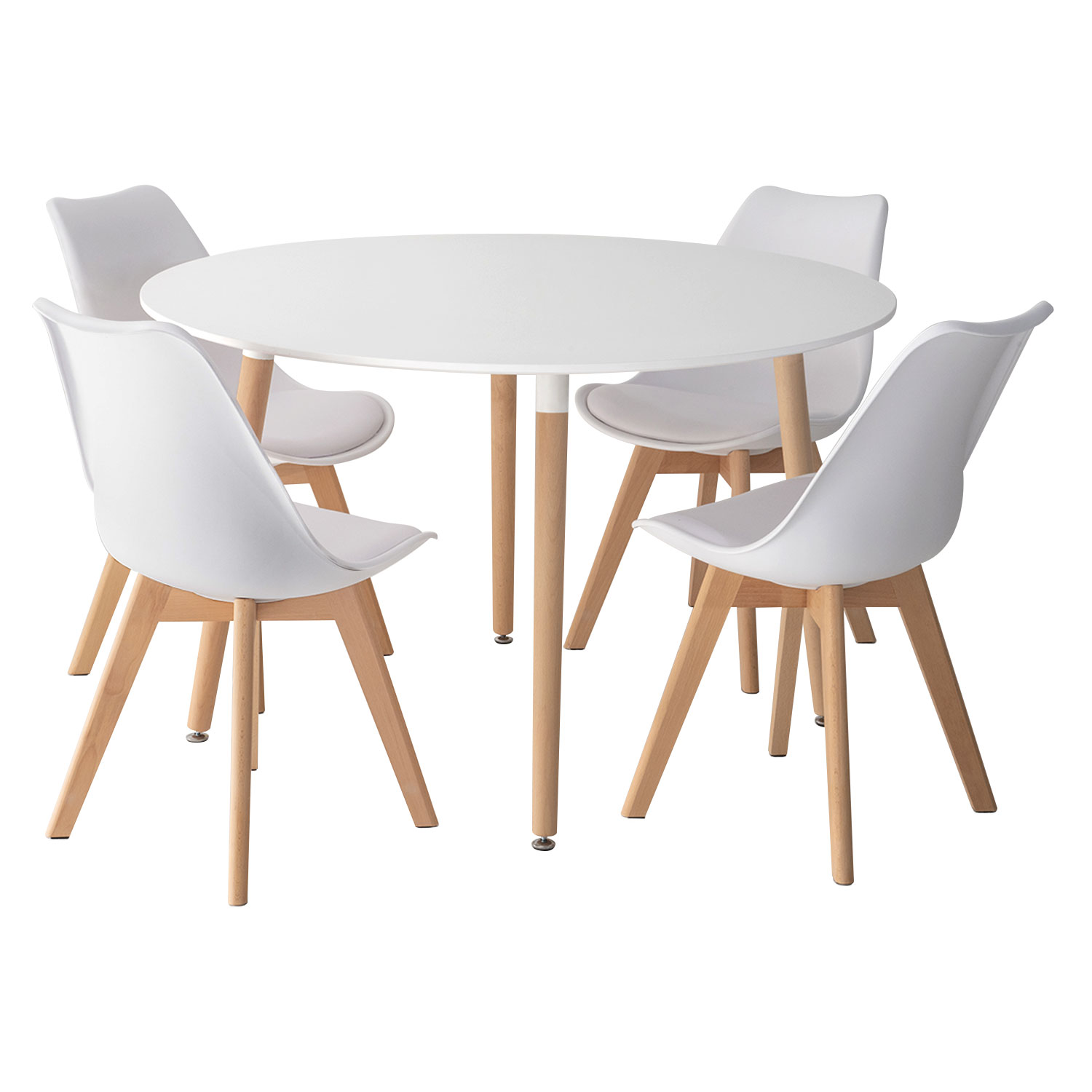 Set aus rundem Tisch 120cm MARTHA und 4 Stühlen NORA weiß