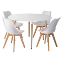 MARTHA 120cm ronde tafel en 4 NORA stoelen wit