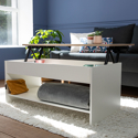 Table basse avec plateau relevable blanche et bois HEDDA