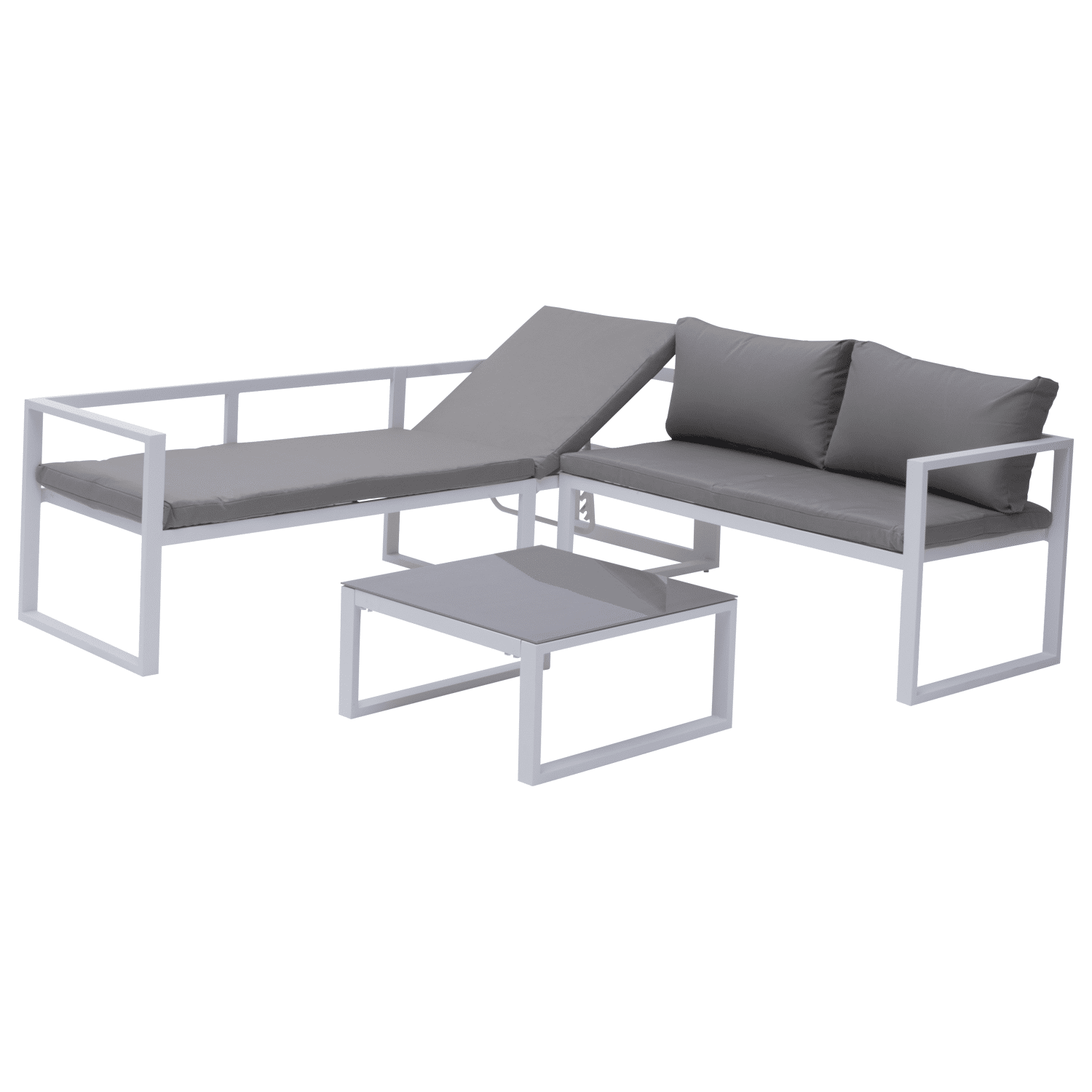 Salon de jardin modulable IBIZA en tissu gris 7 places - aluminium blanc