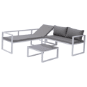 Salon de jardin modulable IBIZA en tissu gris 7 places - aluminium blanc
