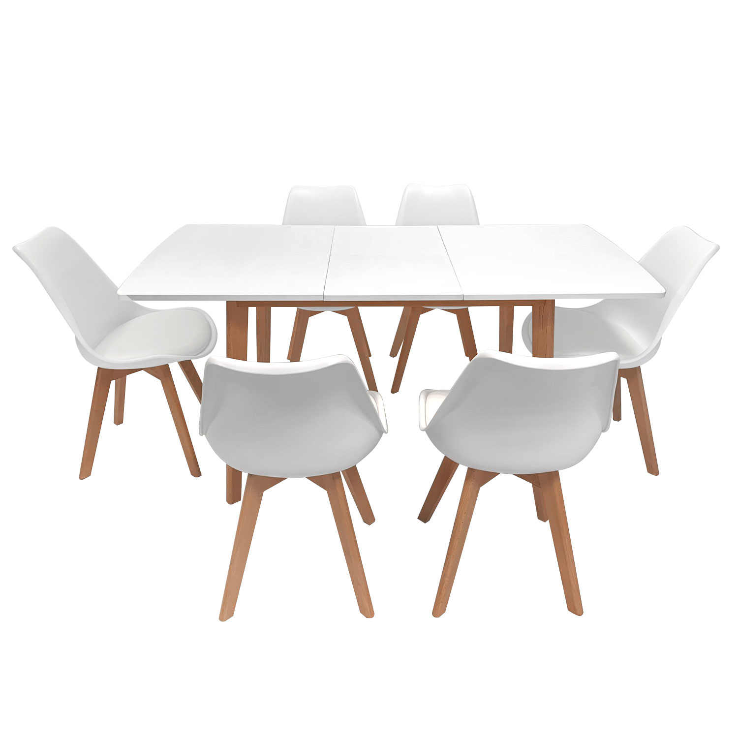 Set ausziehbarer Tisch 120/160cm HELGA und 6 Stühle NORA weiß