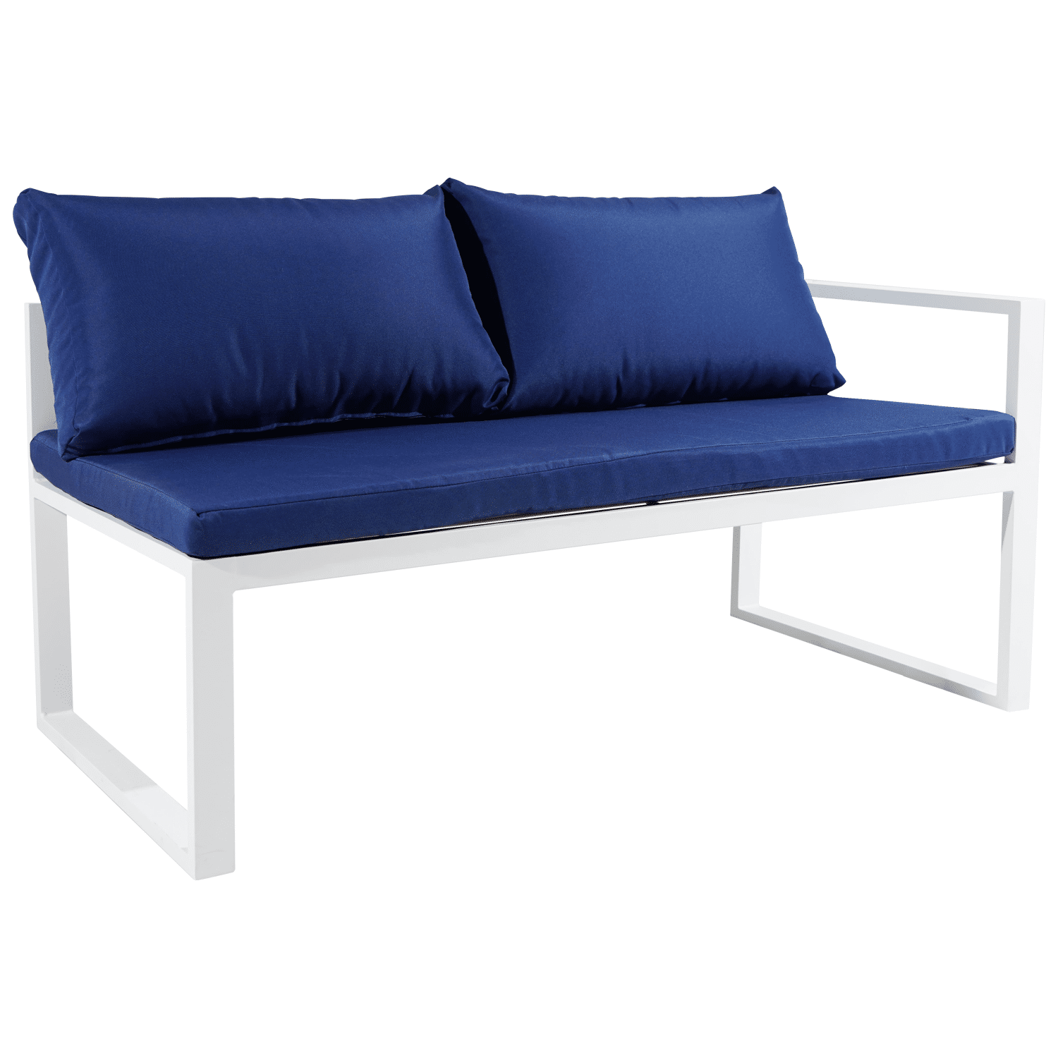 Salon de jardin modulable IBIZA en tissu bleu 7 places - aluminium blanc
