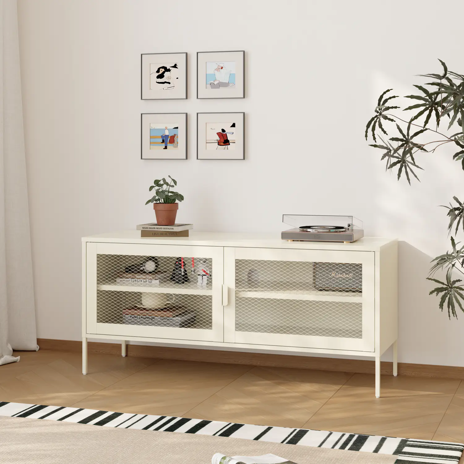 Meuble TV en métal 120cm blanc