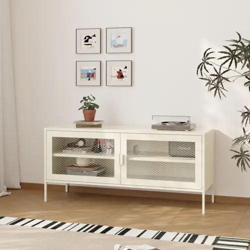 Meuble TV en métal 120cm blanc