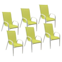 Lot de 6 chaises MARBELLA en textilène vert - aluminium blanc