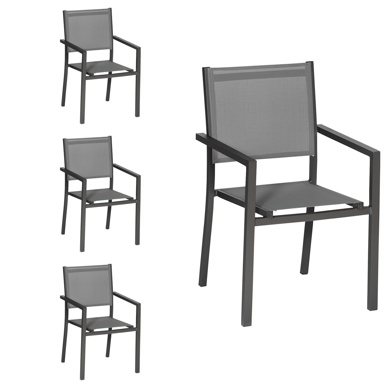 Set van 4 aluminium stoelen antraciet - grijs textilene