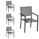 Lot de 4 chaises en aluminium anthracite - textilène gris