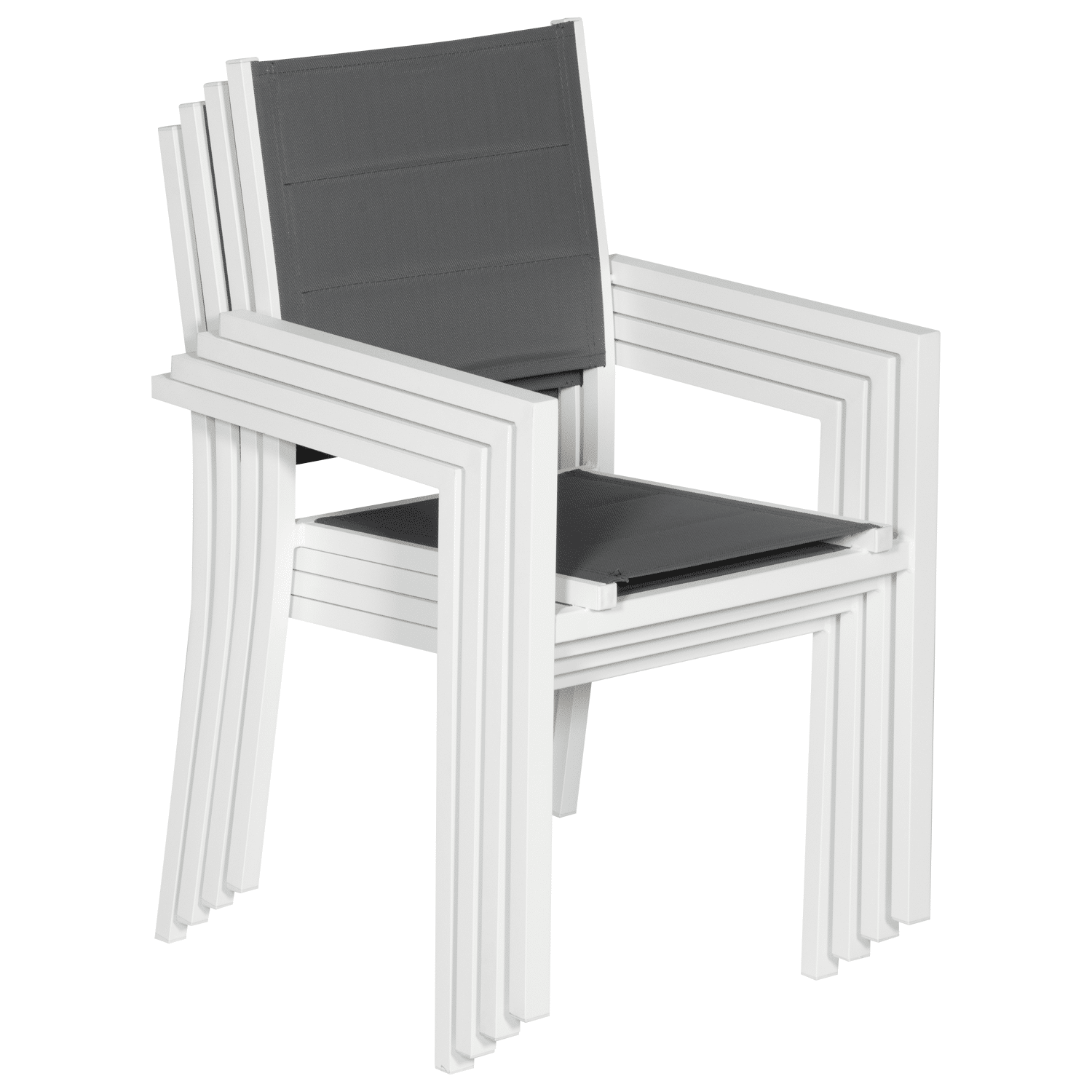 Lot de 8 chaises rembourrées en aluminium blanc - textilène gris