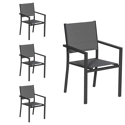 Lot de 4 chaises rembourrées en aluminium anthracite - textilène gris