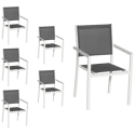 Lot de 6 chaises en aluminium blanc - textilène gris