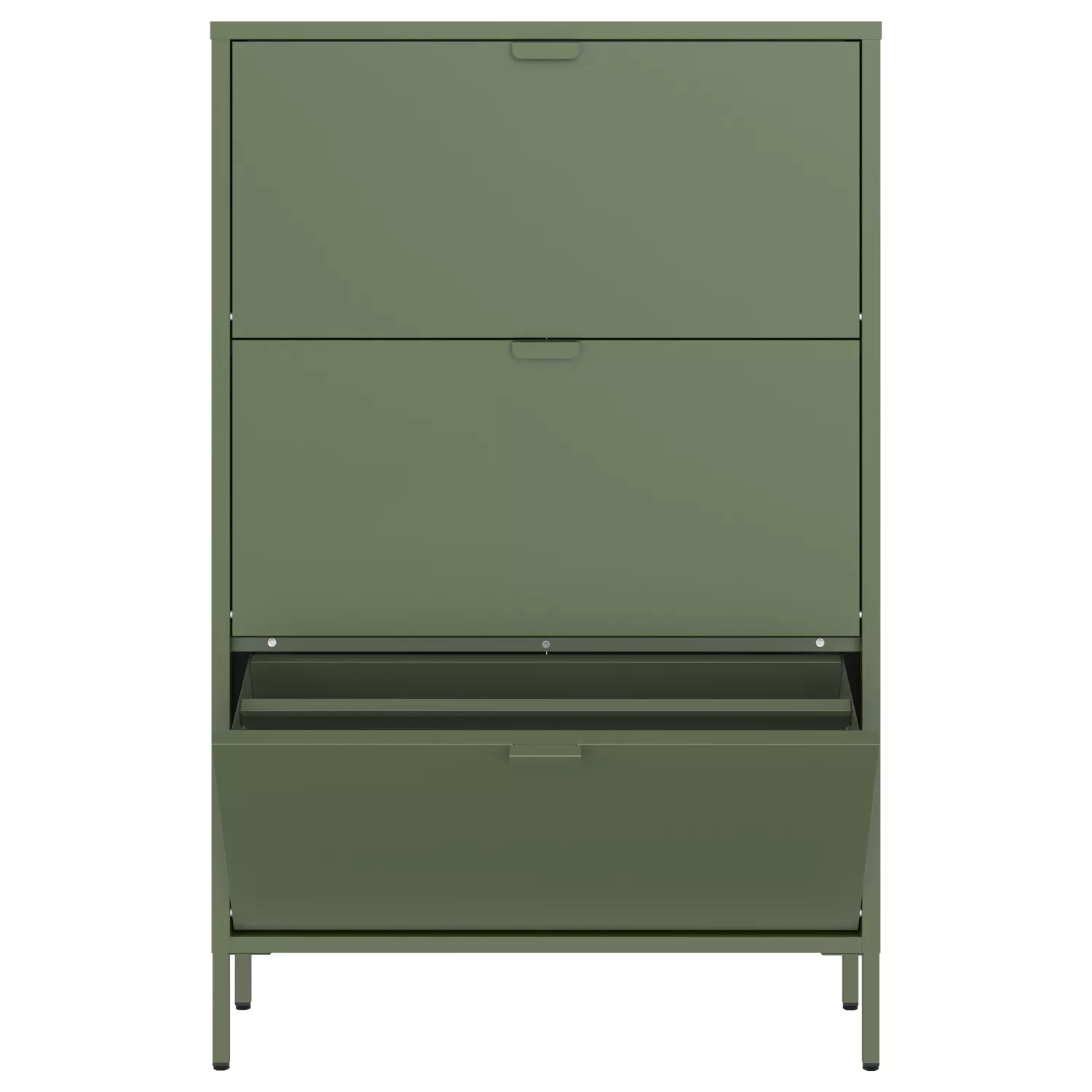 Meuble à chaussures 3 portes en métal vert kaki MARION