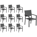 Lot de 10 chaises rembourrées en aluminium anthracite - textilène gris
