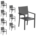 Lot de 8 chaises rembourrées en aluminium anthracite - textilène gris