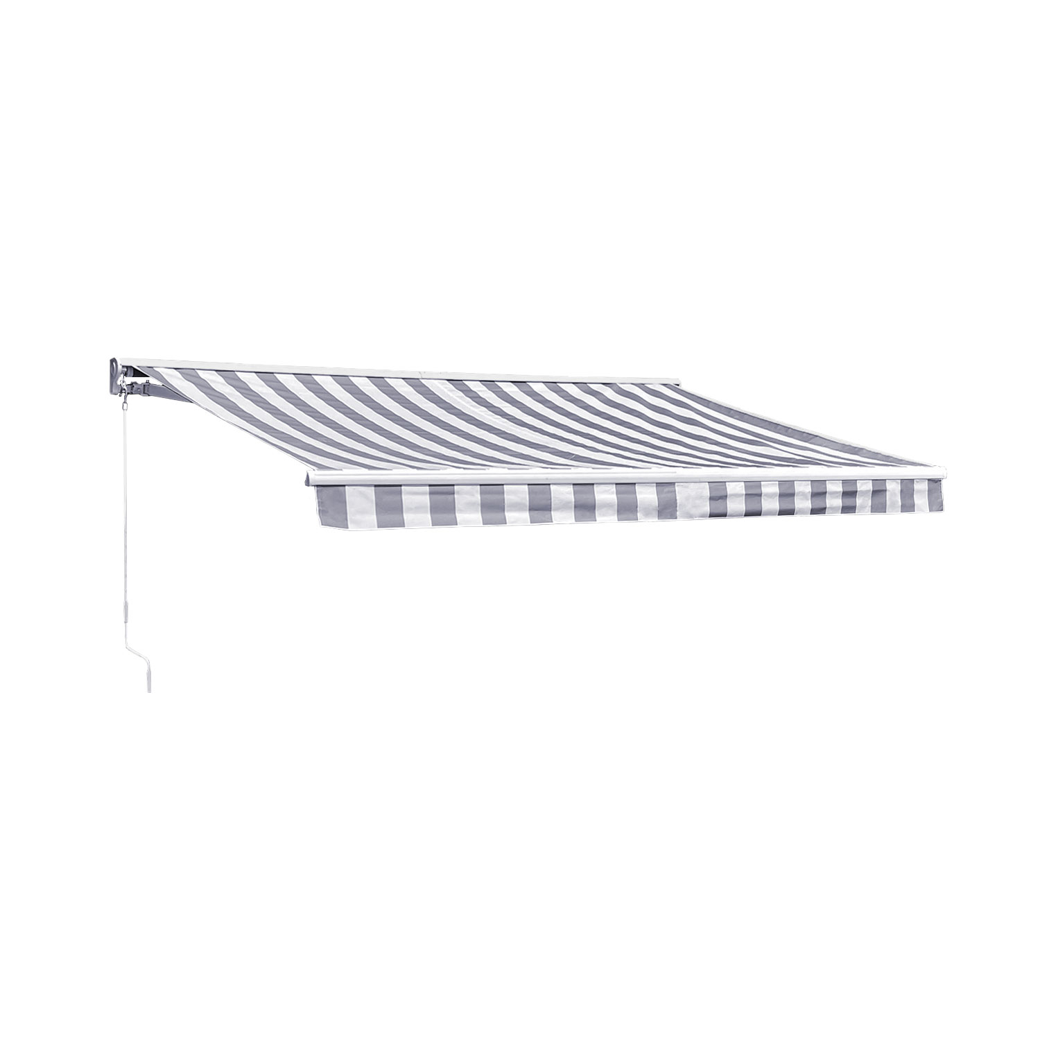 Tenda SAULE 3,5 × 3 m con semicupola - Tessuto a righe bianco/grigio e struttura bianca