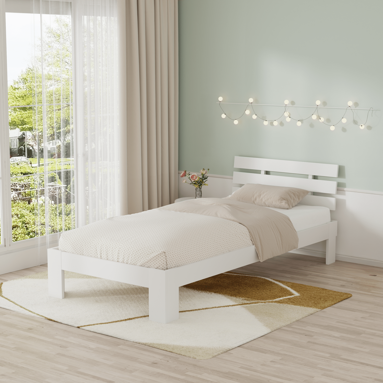 Houten bed met hoofdbord 90x190cm wit FINN