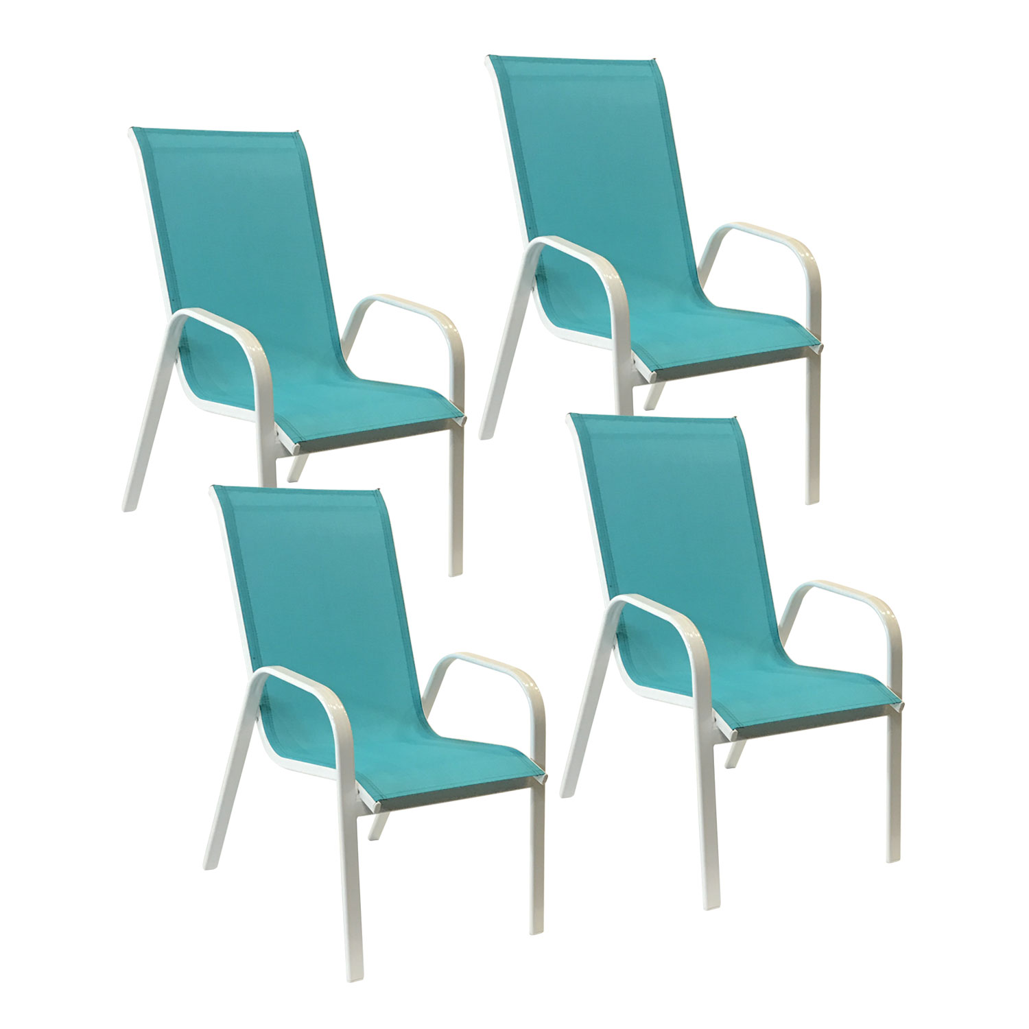 Set van 4 MARBELLA stoelen in blauw textilene - wit aluminium