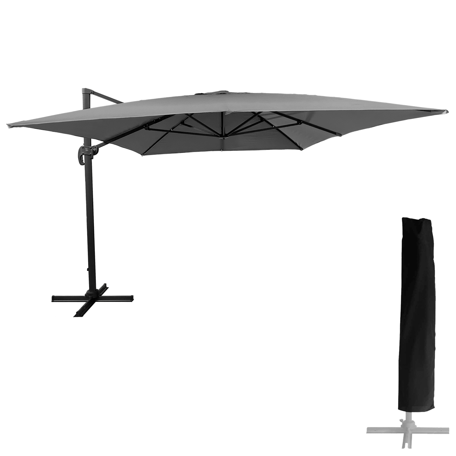 Offset paraplu MOLOKAI rechthoekig 3x4m grijs + hoes