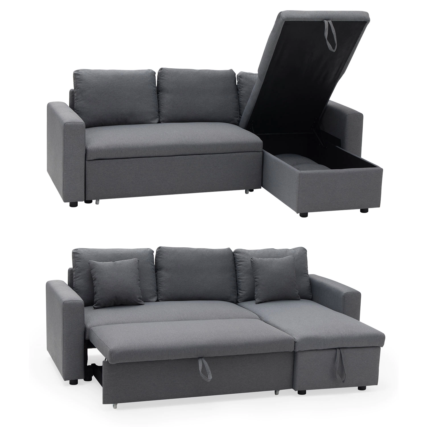 Canapé d'angle convertible CLARK 3 places gris