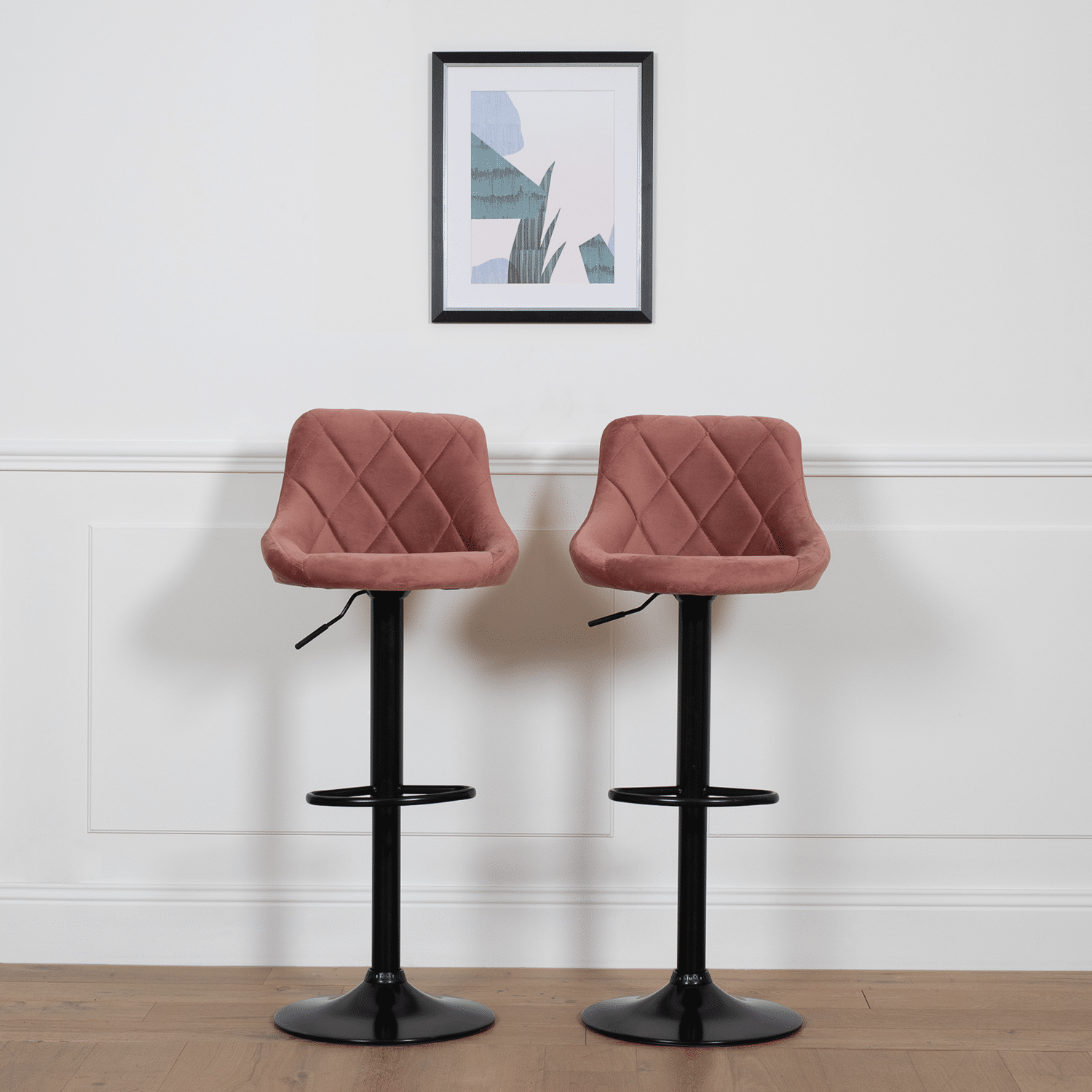 Set di 2 sgabelli da bar in velluto rosa ROBIN