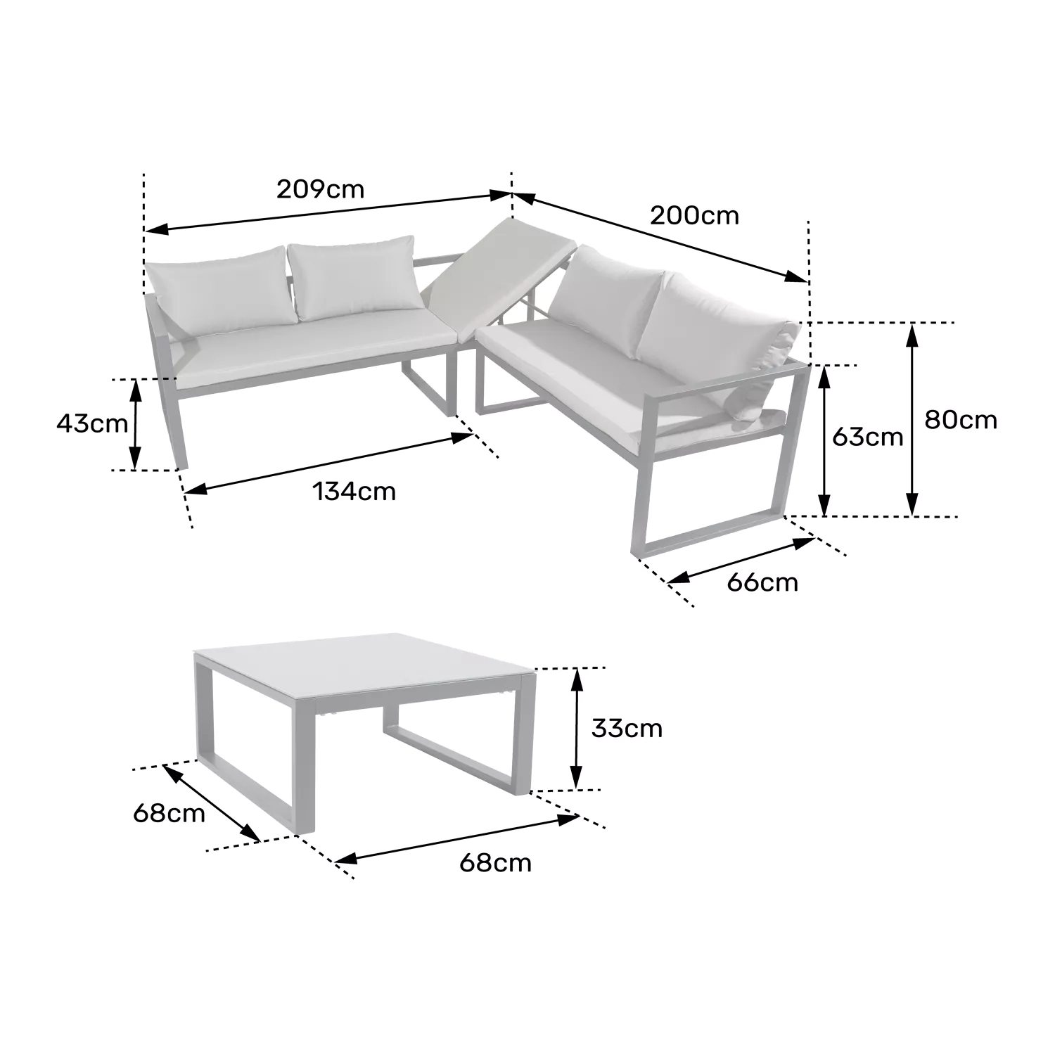 IBIZA conjunto de mobiliário modular de jardim em tecido cinzento 4 lugares - antracite de alumínio