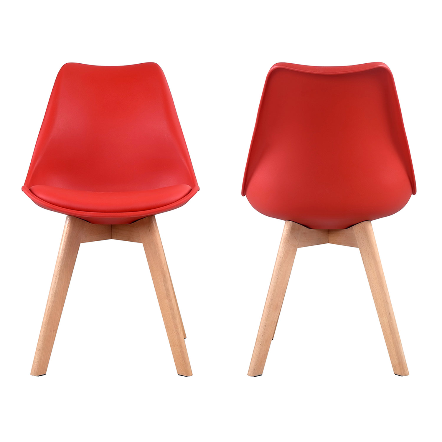 Set aus 4 skandinavischen Stühlen NORA rot mit Kissen