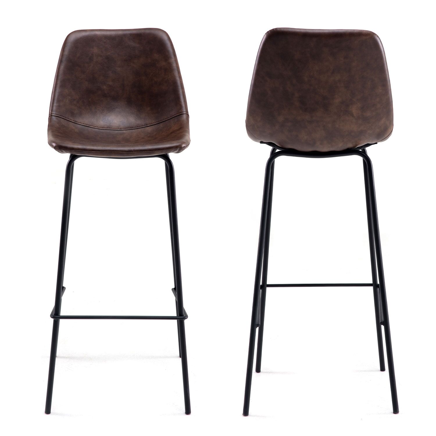 Pack de 2 taburetes de bar vintage marrón LUCIEN - Altura del asiento 75cm