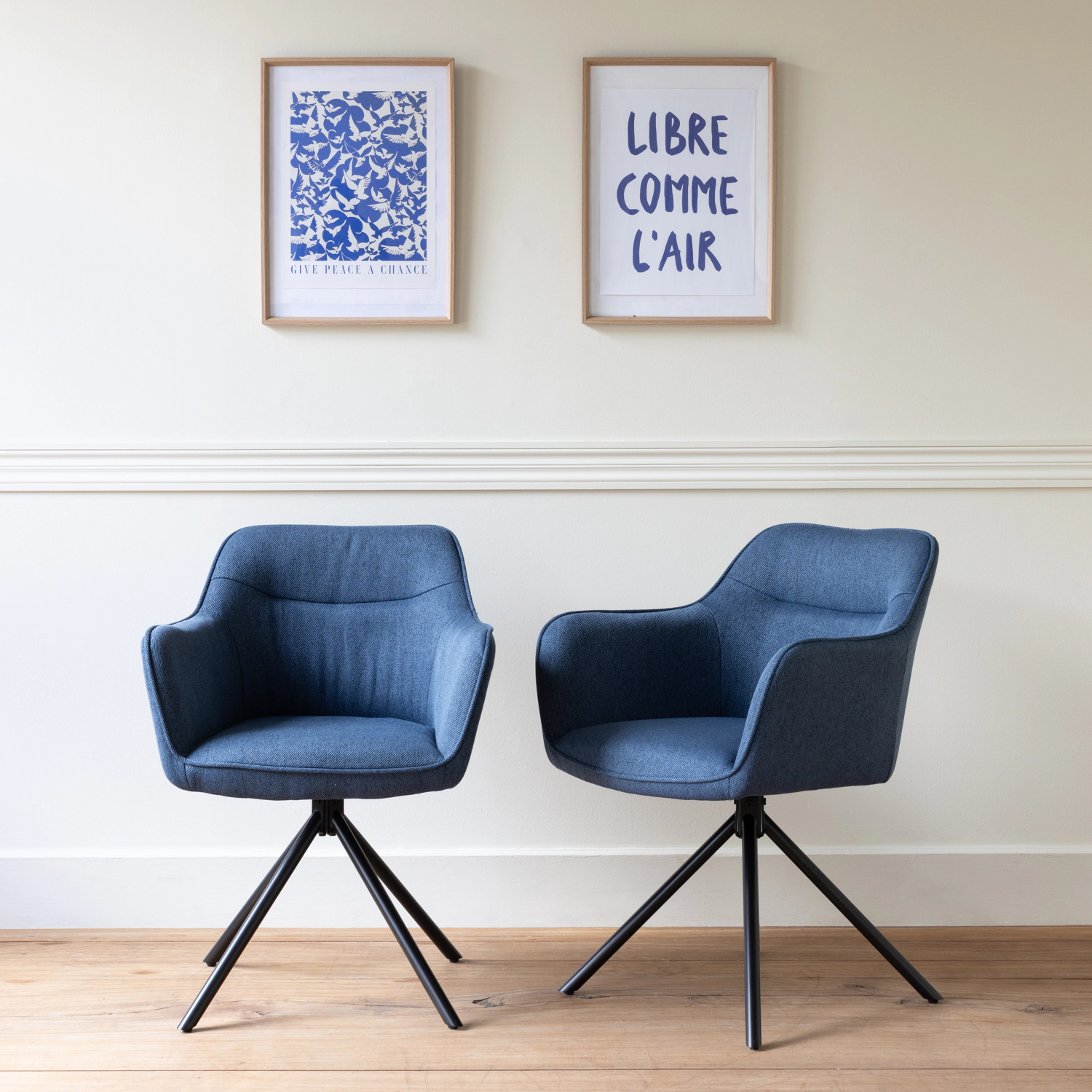 Lot de 2 chaises en tissu bleu DANNA