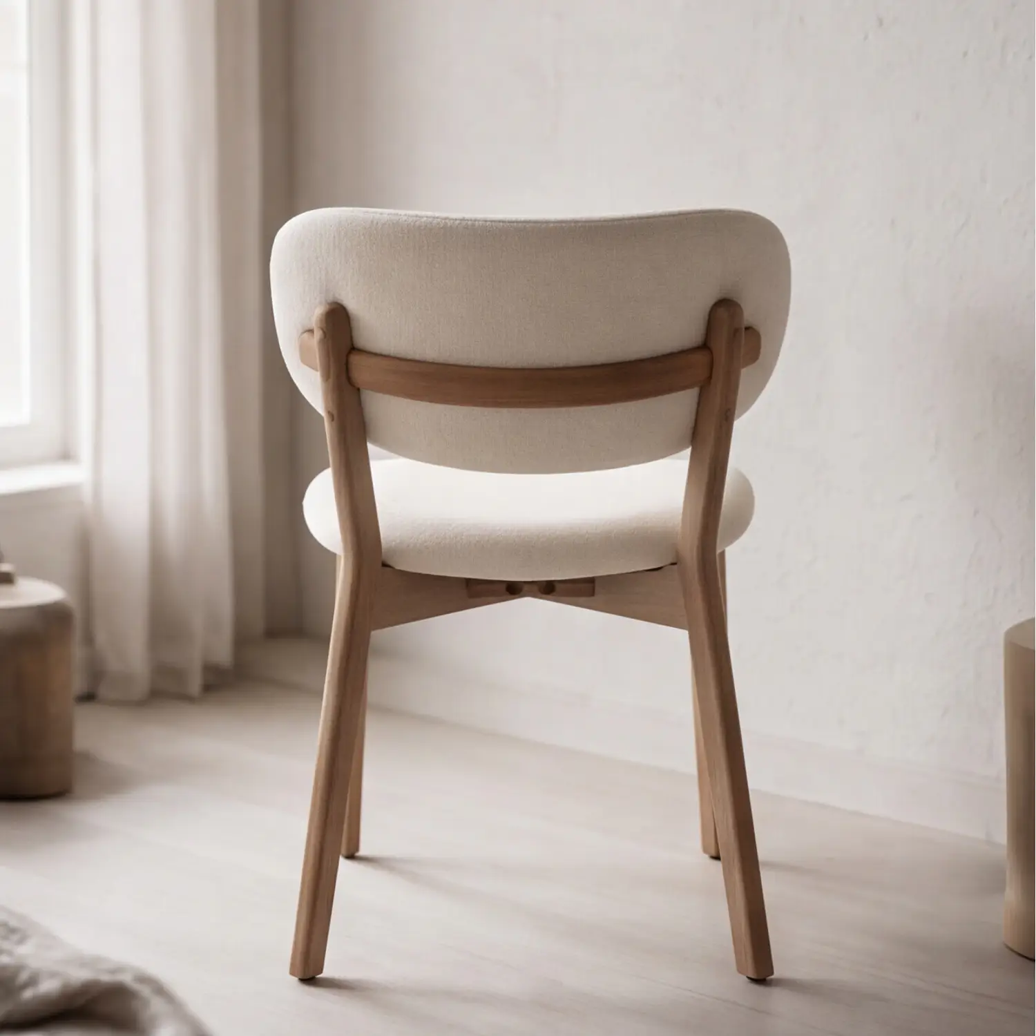 Lot de 2 chaises en bois clair et tissu boucle beige