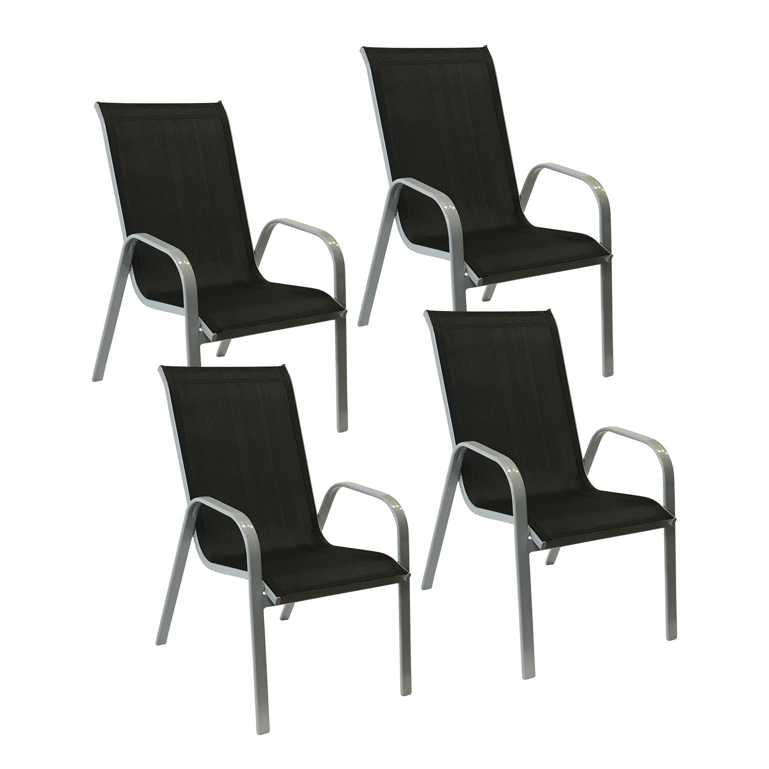 Conjunto de 4 cadeiras MARBELLA em textilene preto - alumínio cinzento