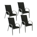 Set van 4 MARBELLA stoelen in zwart textilene - grijs aluminium