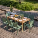 Conjunto de muebles de jardín de teca JAVA con sillas de aluminio verde salvia - 8 plazas