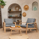 Salon de jardin en acacia 2 places GILI - coussins gris