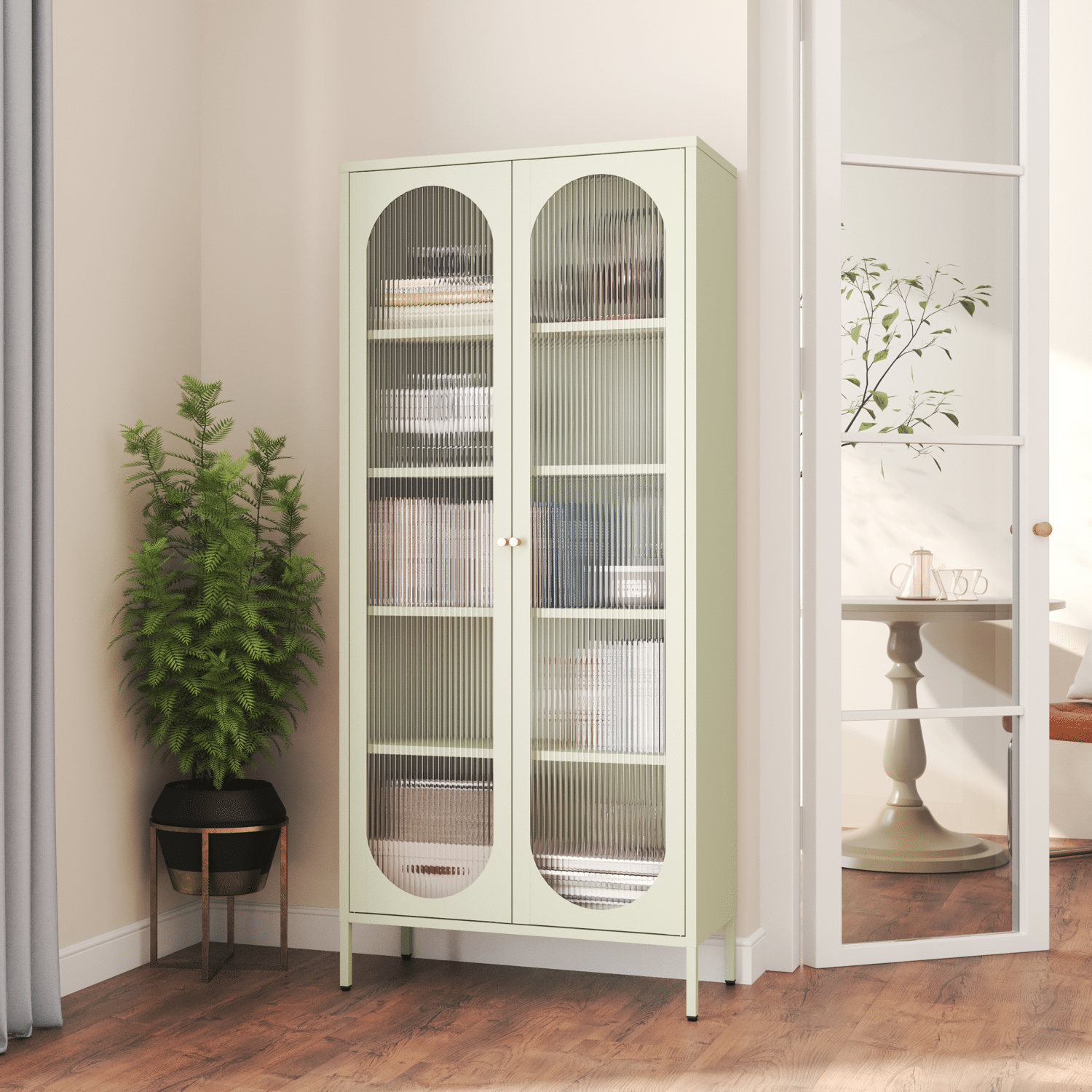 Armario de metal y cristal verde lima 180cm YASMINE