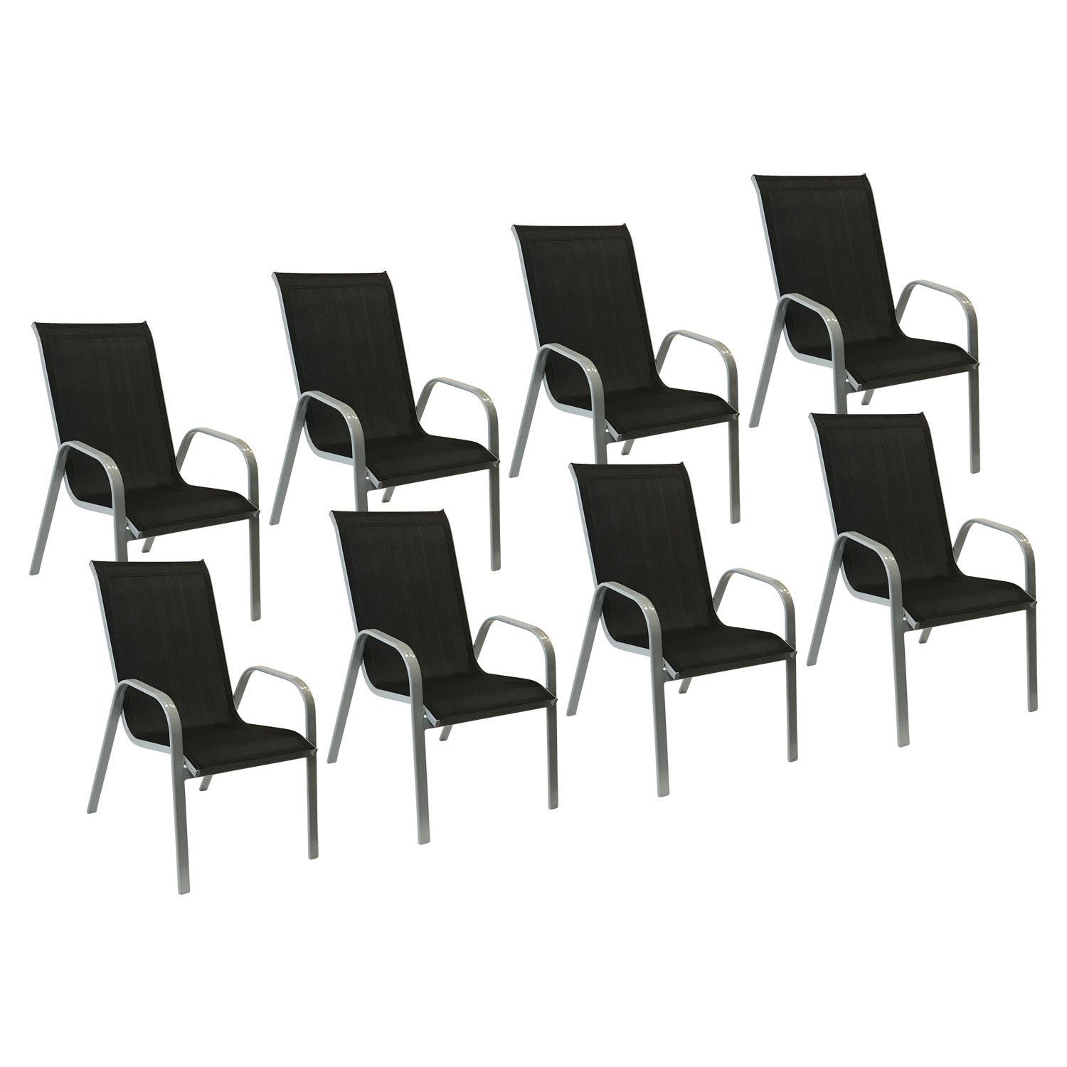 Set di 8 sedie MARBELLA in textilene nero - alluminio grigio
