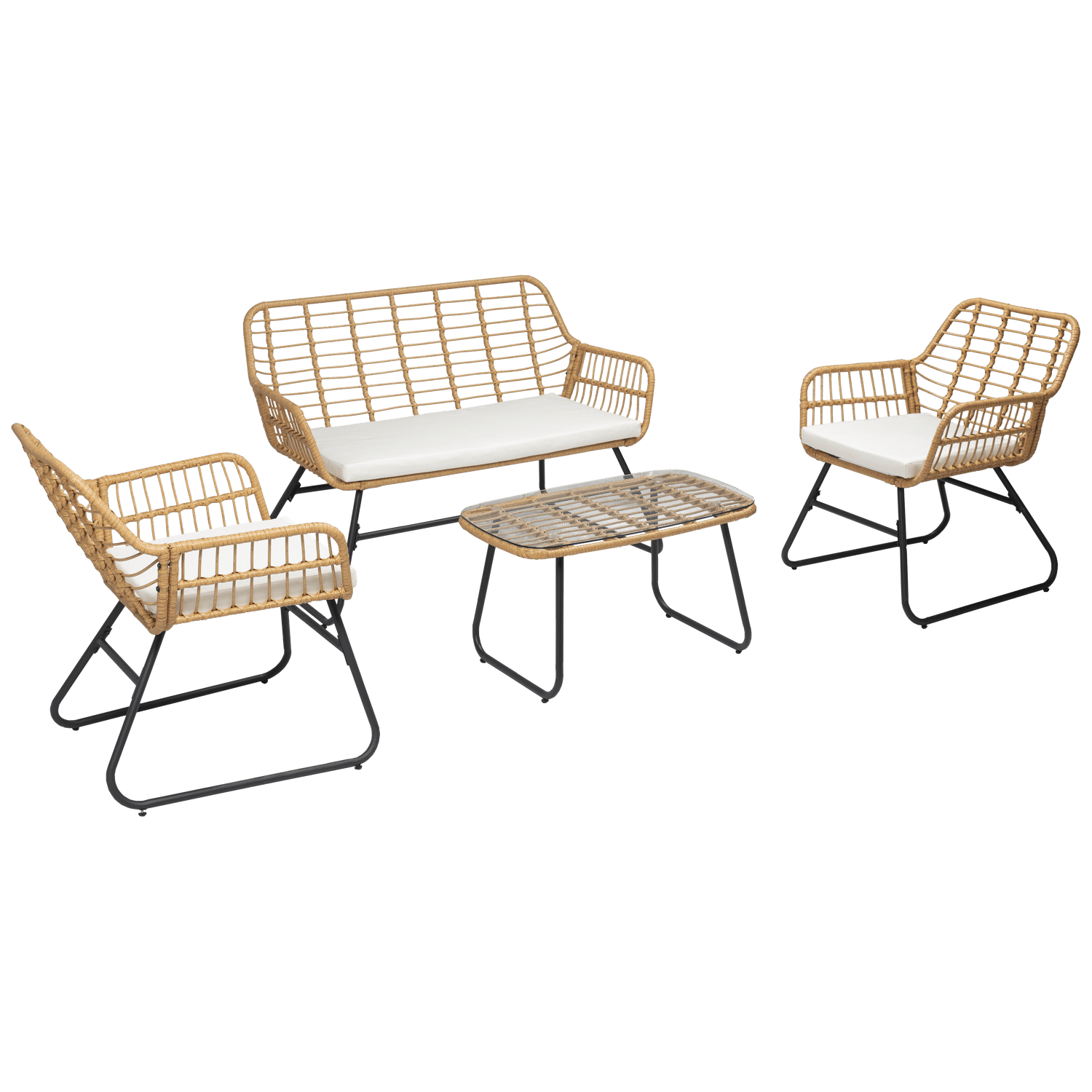 Set di mobili da giardino TIGA in resina intrecciata 4 posti - cuscini crema