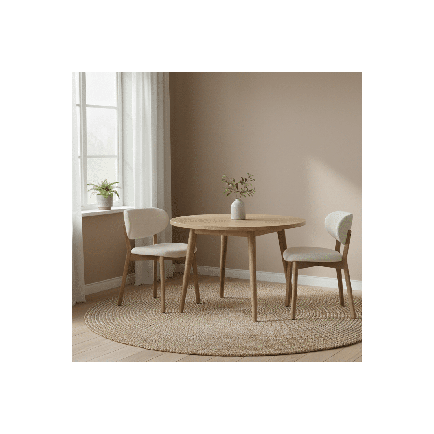 Conjunto de 2 cadeiras AURA em tecido loop bege e madeira clara