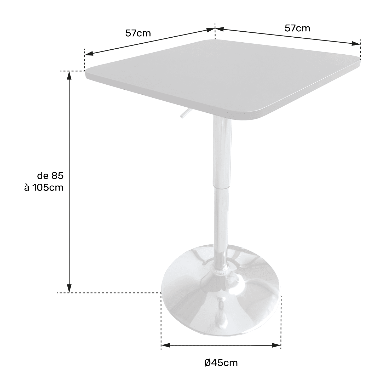 Table de bar carrée noire et chrome LUKE