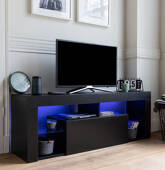 Meuble TV 140cm noir à LED