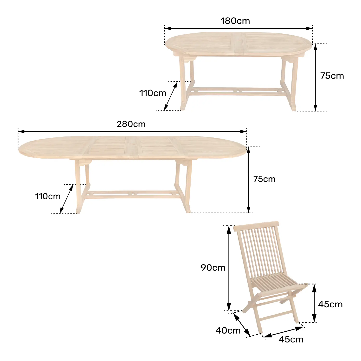 Salon de jardin en teck - table ovale extensible - 10 places