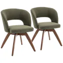 Lot de 2 cadeiras em madeira escura e tecido bouclé verde kaki